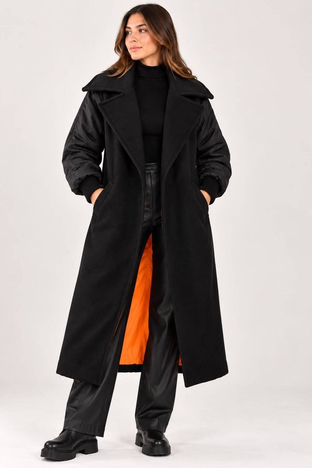 Long Colorful Lining Detail Embroidered Coat