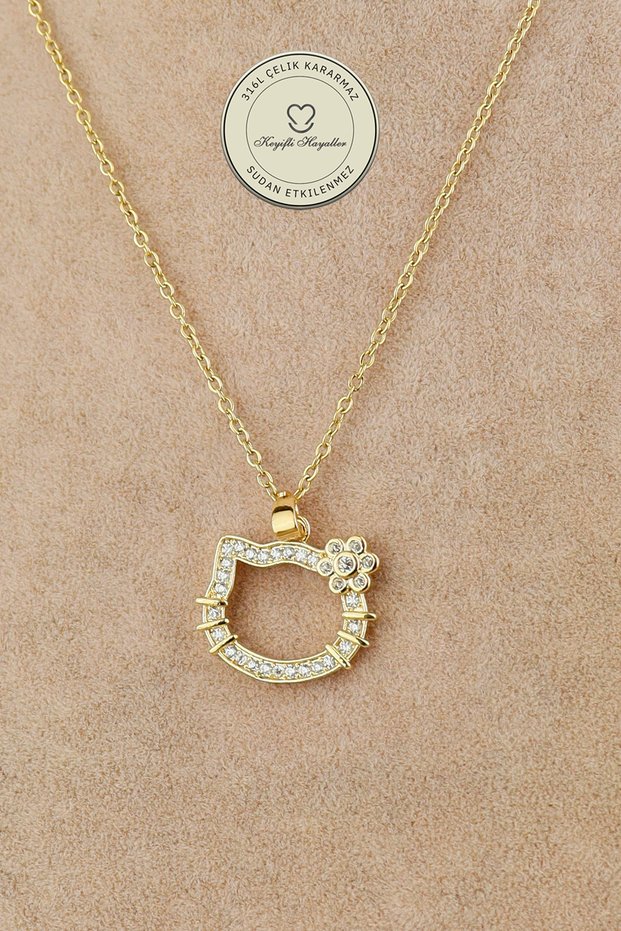 Steel Necklace - Stone Cat Chain Necklace 316L Steel Necklace Does Not Tarnish or Fade 39+5cm