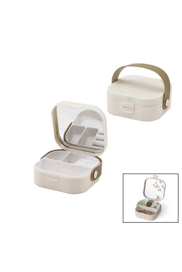 Mirrored Jewelry and Makeup Organizer Box Bag Length 9X9 cm Height 3.7 cm 4 Compartments