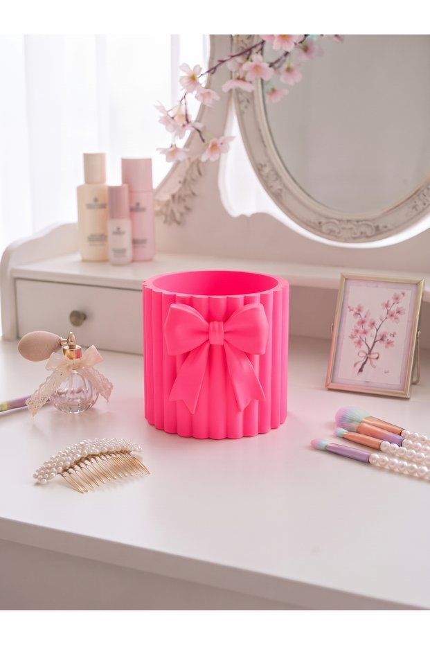 Striped Ribbon Desktop Pen Holder | Makeup Organizer | Decorative Toothbrush Holder