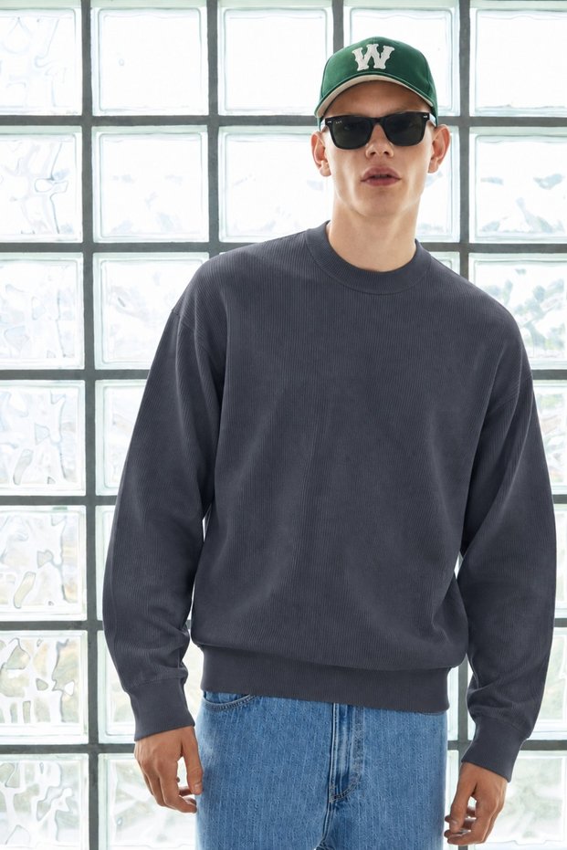 Men's Crew Neck Ribbed Oversize Smoked Sweater