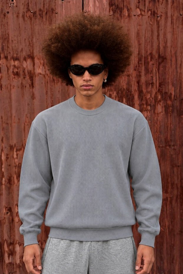Men's Basic Crew Neck Long Sleeve Anthracite Sweater