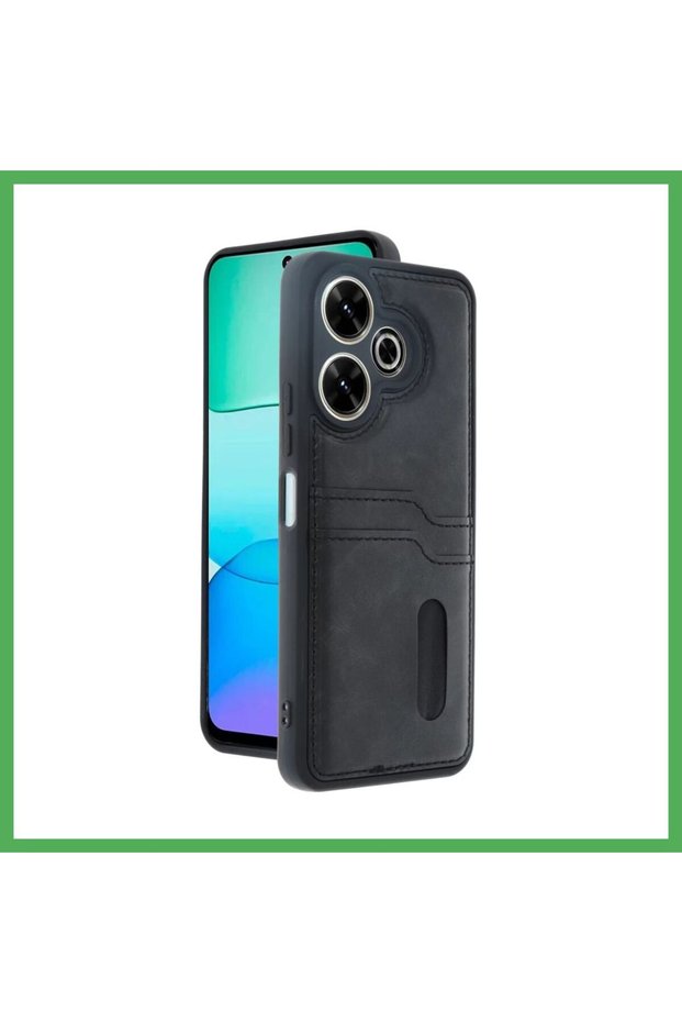 Redmi 13 4g Compatible Case Sara Leather Case with Business Card Holder - Black Bezoss