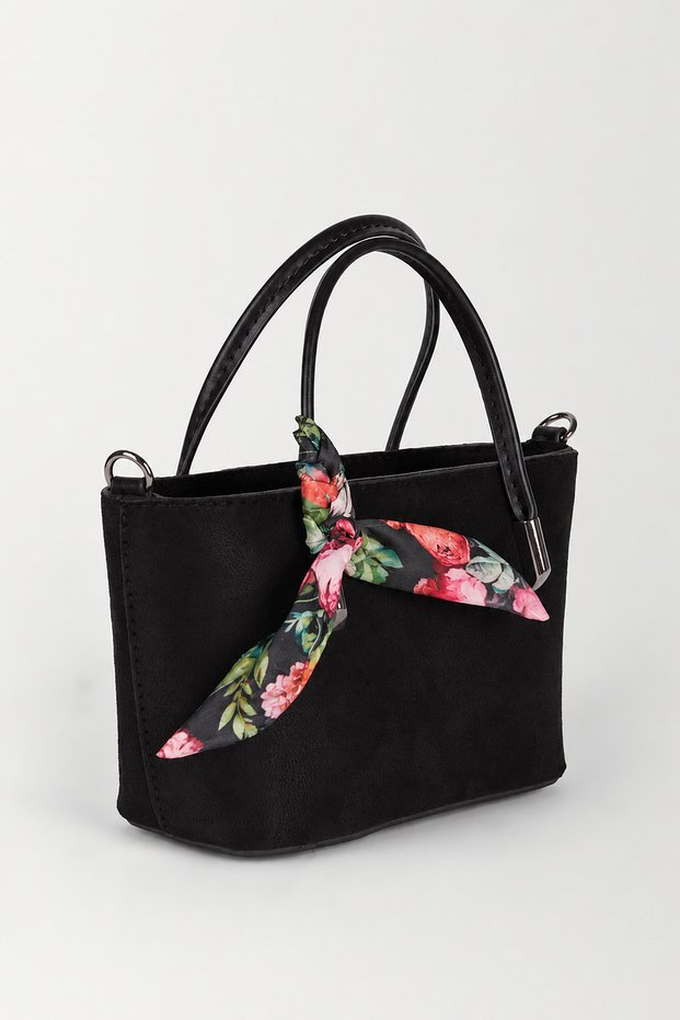 Women's Black Suede Scarf Gift Crossbody Lined Zippered Mini Hand and Shoulder Bag