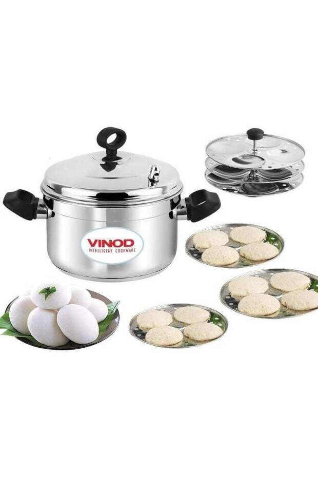 Vinod Classic 304 Stainless Steel Idli Steamer Pot, 6 Deep Plates for 24 Idlis, SAS Bottom