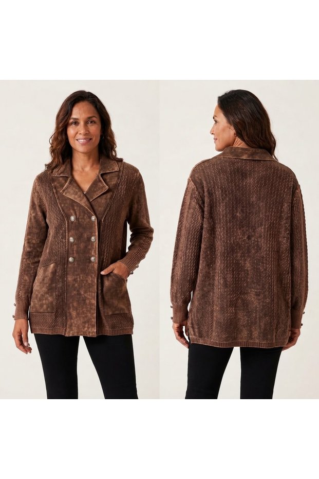 Women's Button Closure, Vintage Detailed, Pocketed, 100% Cotton Knitwear Cardigan Jacket