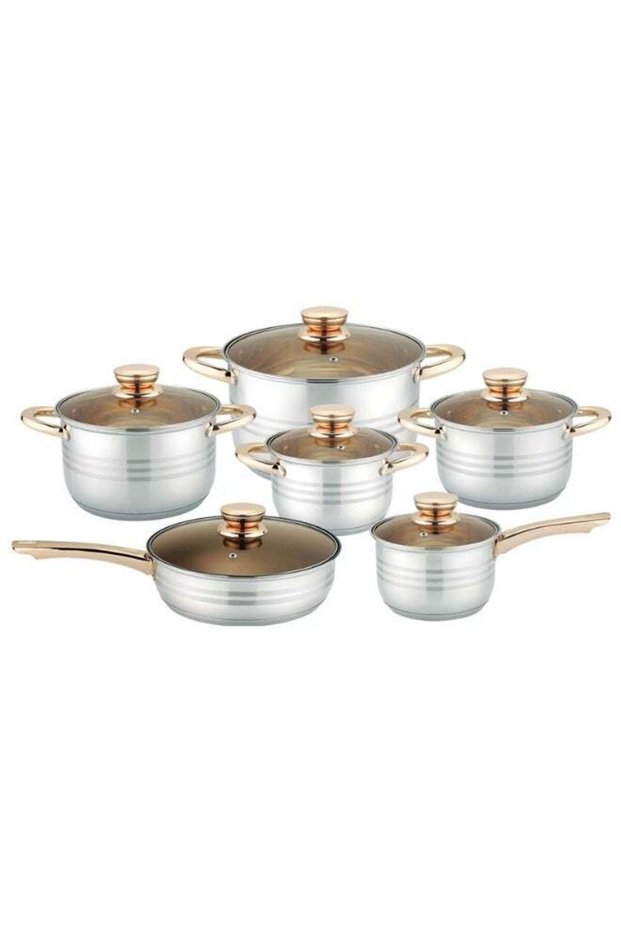 Olympia Stainless Steel 12-Piece Cookware Set - Casserole, Saucepan, Fry Pan Heavy Duty With