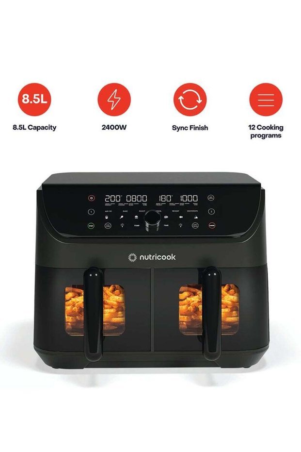 nutricook Digital Air Fryer Duo Vision,8.5L Capacity with Clear Window & Internal Light