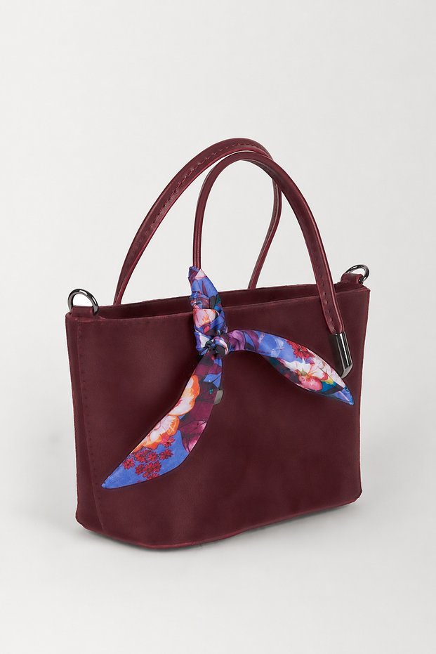 Women's Burgundy Suede Scarf Gift Crossbody Lined Zippered Mini Hand and Shoulder Bag