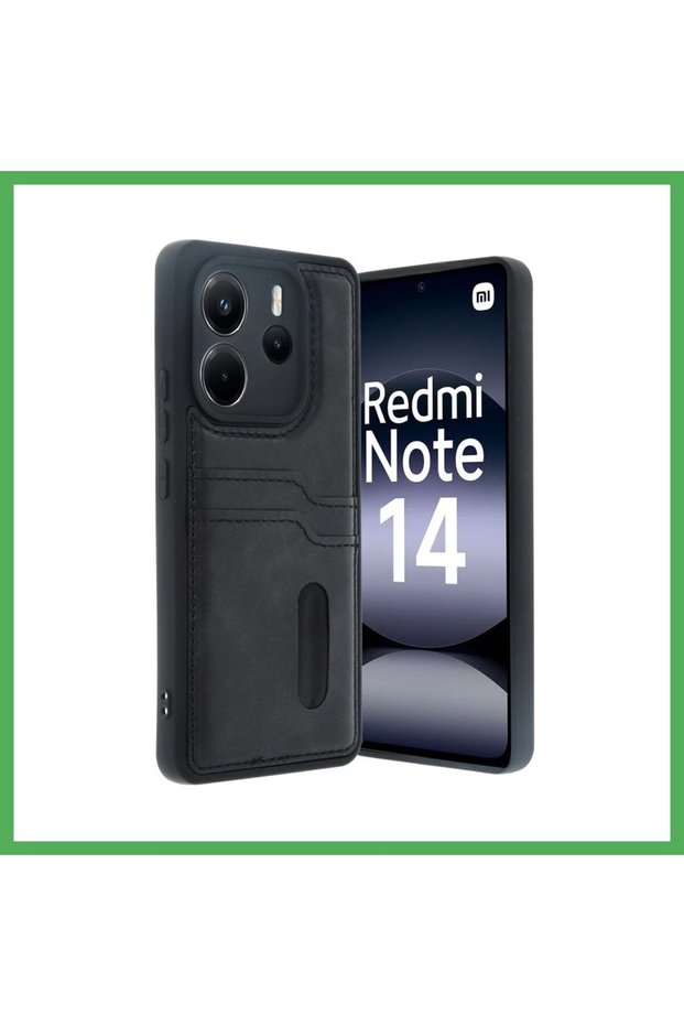 Redmi Note 14 4g Compatible Case Sara Leather Case with Business Card Holder - Black Bezoss