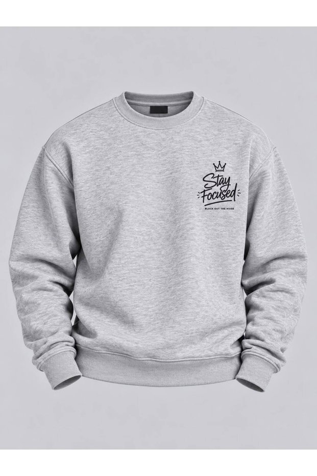 Men's Regular Fit 3 Thread Printed Sweatshirt with Back Detail