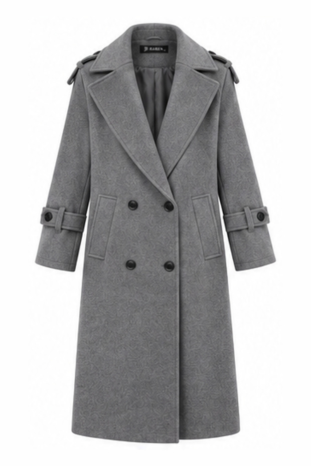 Women's Double-Breasted Collared Buttoned Long Cashmere Coat