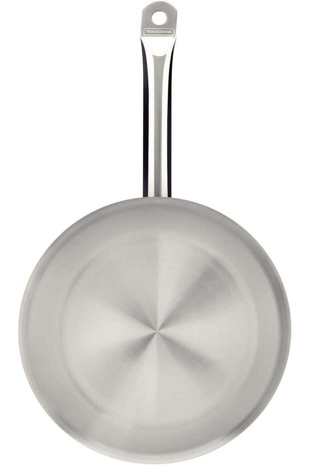 Professional 30 cm 2.9 L shallow stainless steel frying pan with long handle and tri-ply