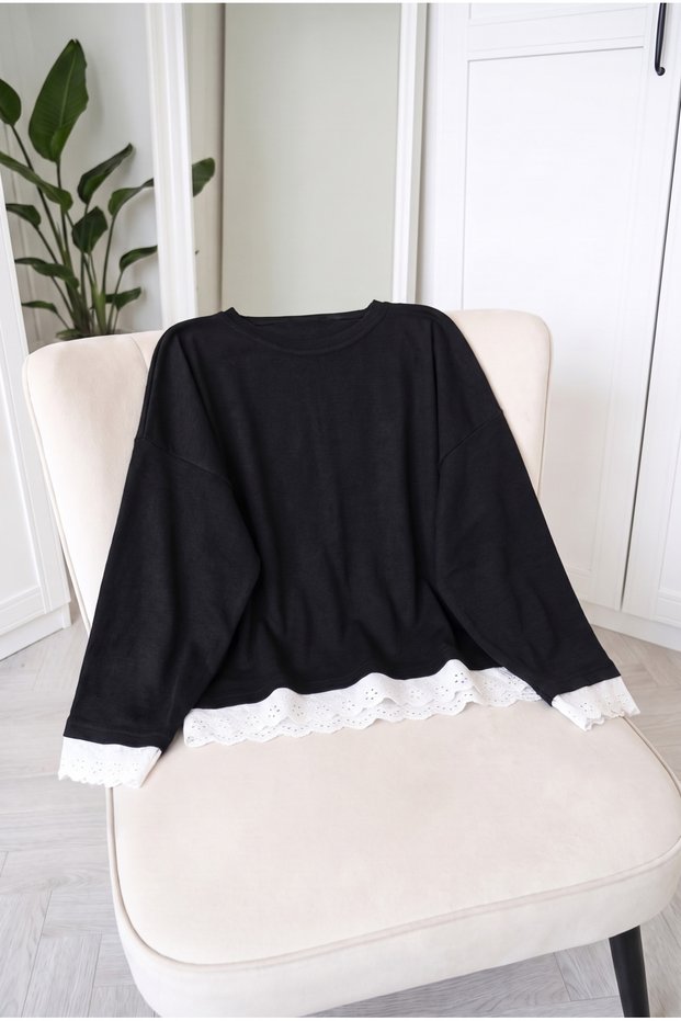 Women's Romantic Scallop Lace Detailed Long Sleeve Body 60 cm