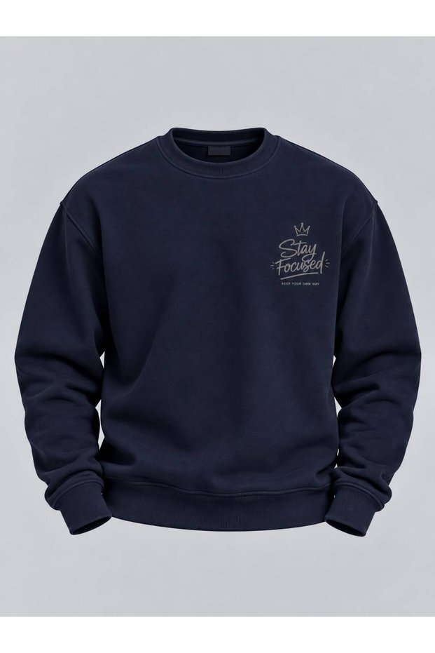 Men's Regular Fit 3 Thread Printed Sweatshirt with Back Detail