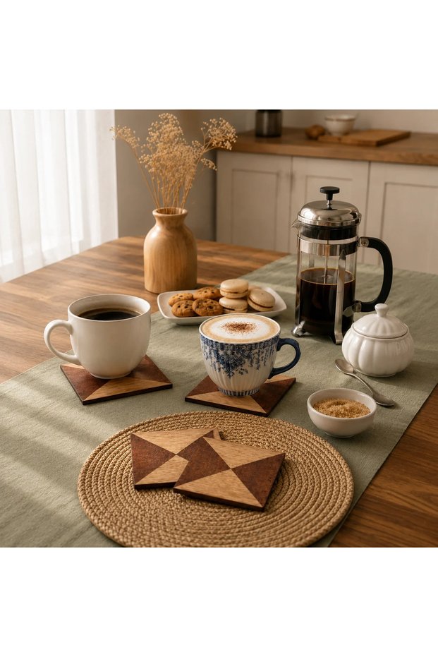 Lara Collection Handmade Mahogany and Oak Wood Veneer Coasters Set of 4
