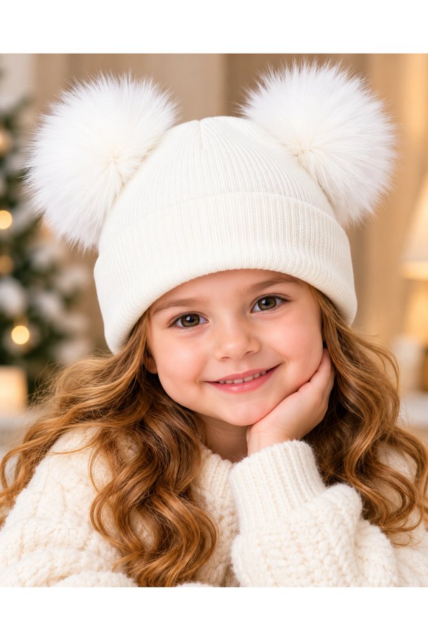 Children's Double Pompom Beret 5–9 Years Old