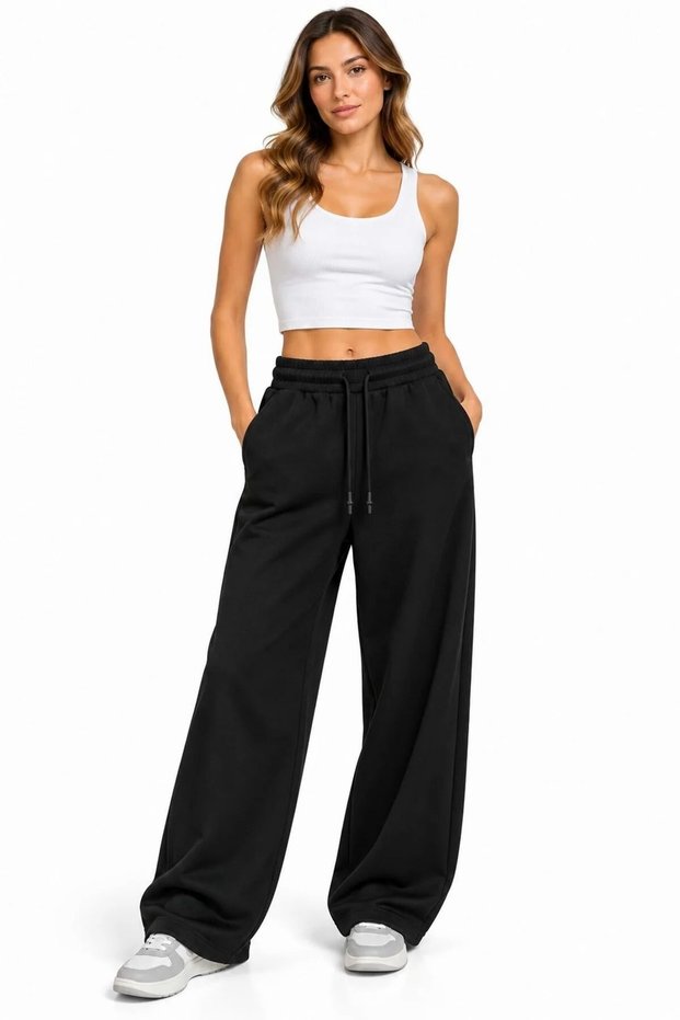 Women's Black Model Knitted Trousers Black Sweatpants