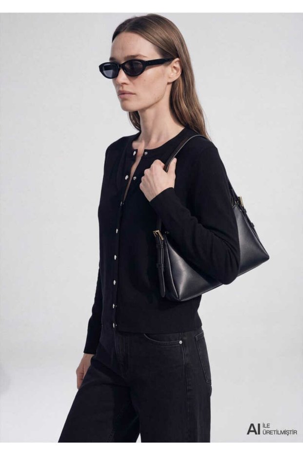 Women's Black Buttoned Cardigan Black Sweater & Cardigan