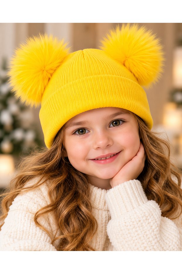 Children's Double Pompom Beret 5–9 Years Old