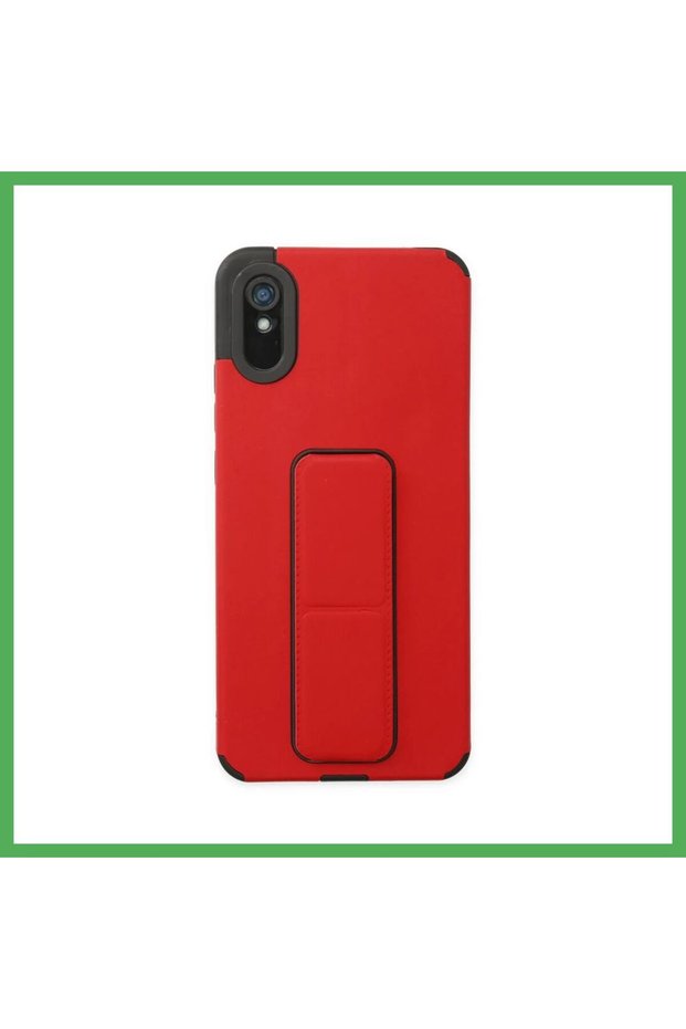 حافظة متوافقة مع هاتف Redmi 9A مصنوعة من السيليكون مع حامل ميجا - أحمر BEZOSS
