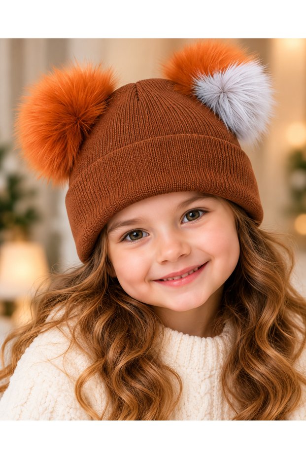 Children's Double Pompom Beret 5–9 Years Old