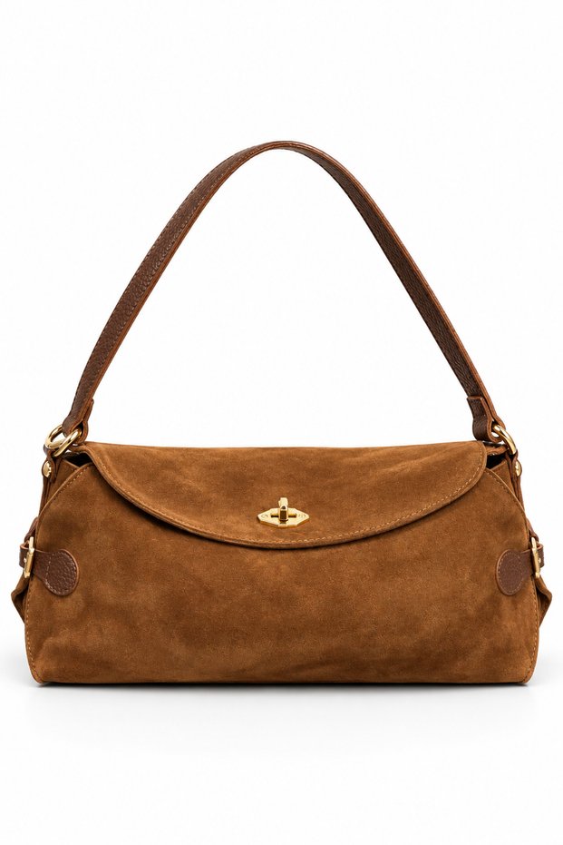 Taba Women's Gold-Locking Genuine Suede Shoulder Bag.