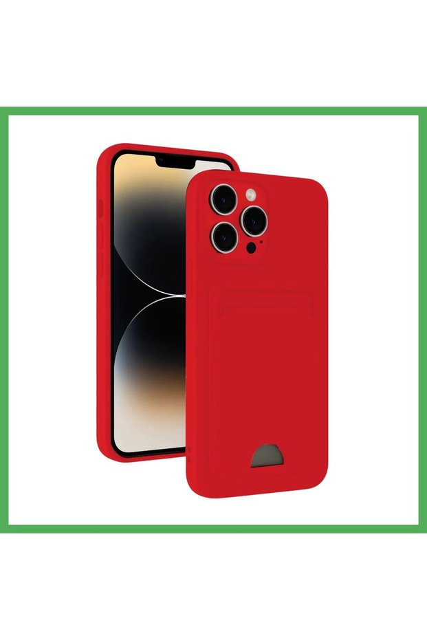 iPhone 13 Pro Max Compatible Case Kelvin Silicone with Business Card Holder - Red Bezoss