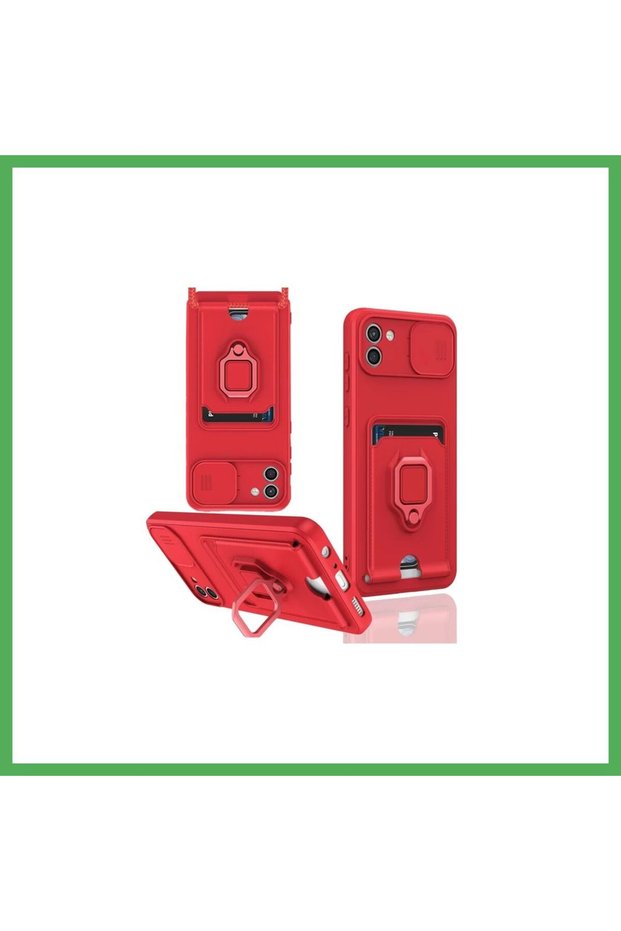 Samsung Galaxy A03 Compatible Case Zuma Silicone with Business Card Holder and Ring - Red Bezoss
