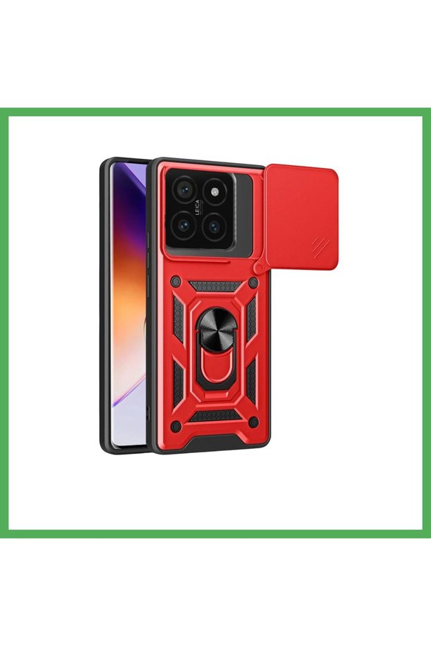 Mi 14t Pro Compatible Case with Lens Ring Silicone - Red Bezoss