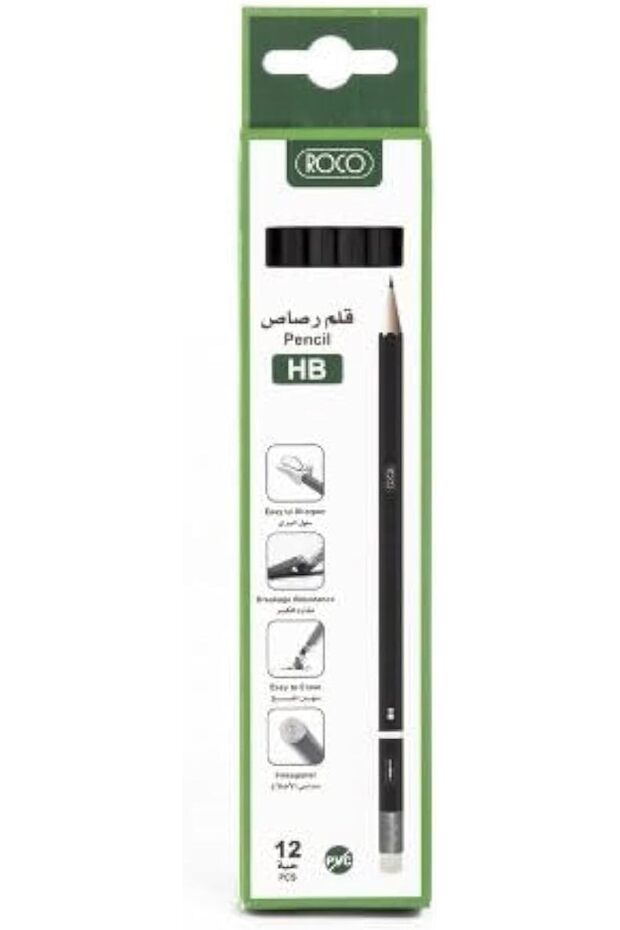 قلم رصاص روكو (HB/مع ممحاة) 12 قطعة/عبوة - أسود