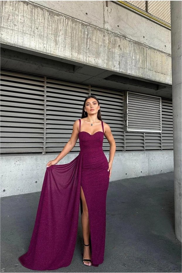 Crepe Fabric Evening Dress Strapless Gown · Color: Light Purple · Size: L Bsk2026