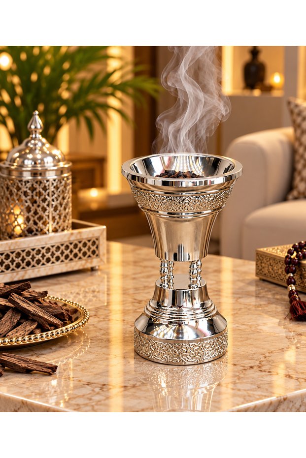 مبخرة استيل فضي لماع ارتفاع 19 سم