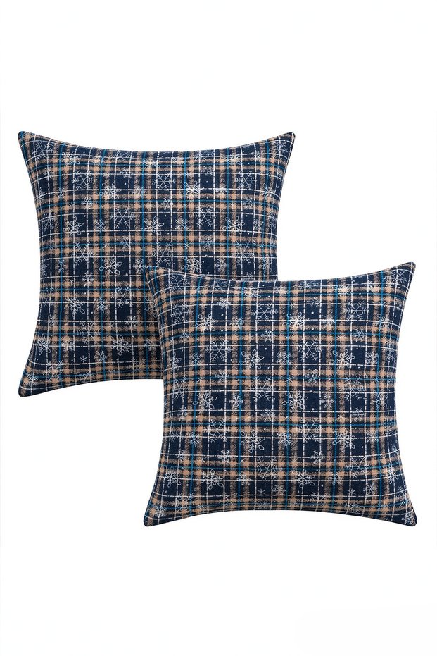 Christmas Throw Pillow Covers, 2PCS Navy Blue Tartan Snowflake Cushion Covers, Soft Breathable Invisible Zipper Pillowcases for Sofa, Bedroom, Living Room, Christmas Home Decor