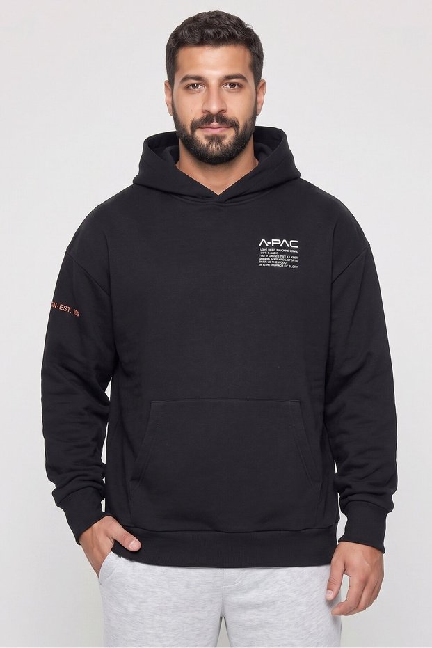 Men Sportswear Fit Long Sleeve Outdoor Hoodie, Black