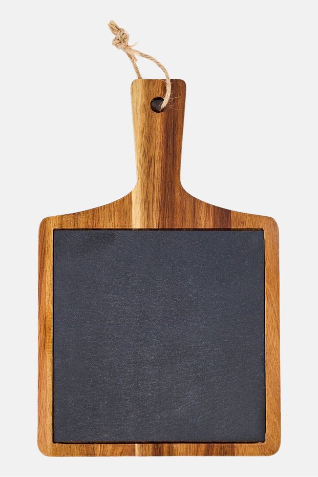 Acacia Wood and Slate Serving Board, Multicolor