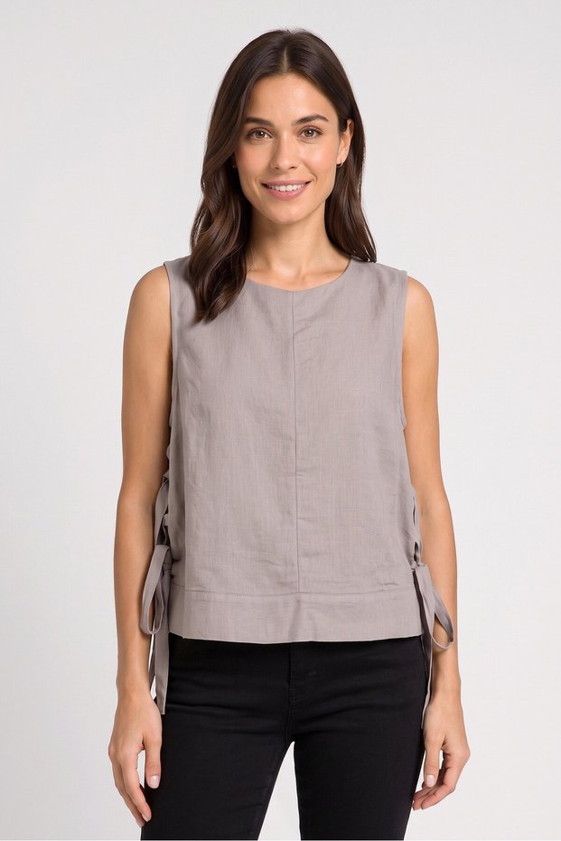 Women Crew Neck Sleeveless Plain Tank Top, Grey