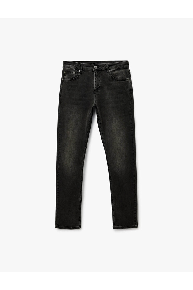 Normal Waist Pocket Slim Fit Narrow Leg Cotton Denim Trousers - Slim Fit Jeans