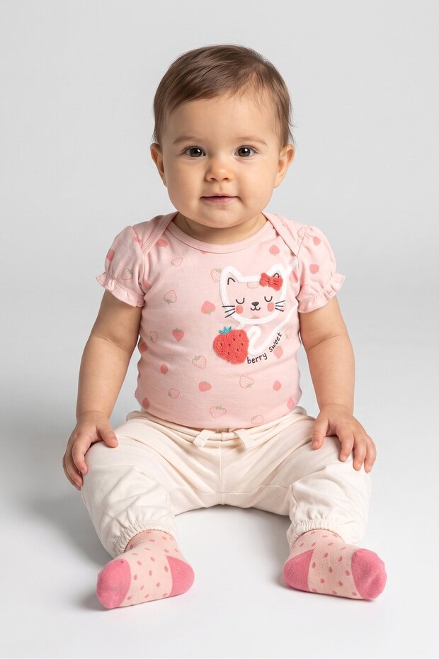 Toddlers Girl 3 Pcs Embroidered Bodysuit And bottom With Socks Set, Multicolor