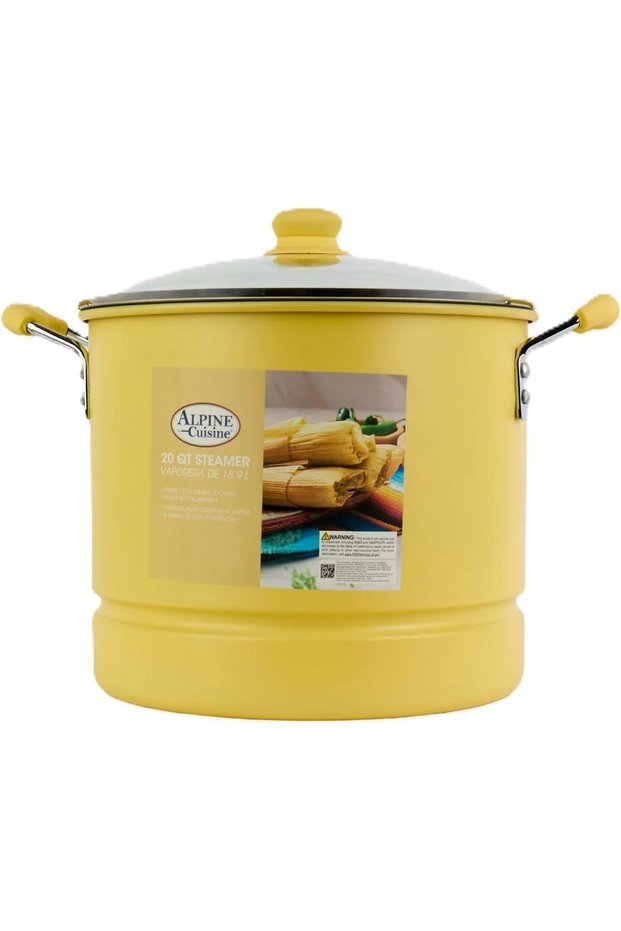 Alpn Cuisine 20 Qt Yellow Ceramic-Coated Steamer with Lid, Heavy-Duty Aluminum Pot and Perforated Insert for Family Meals and Large-Batch Cooking