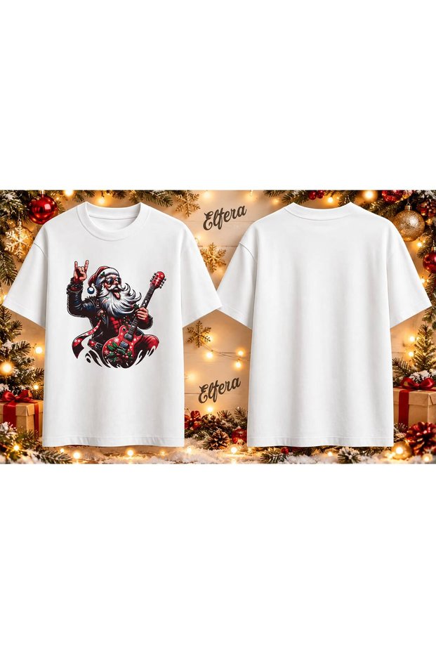 Rock Star Santa Claus Printed Unisex T-Shirt