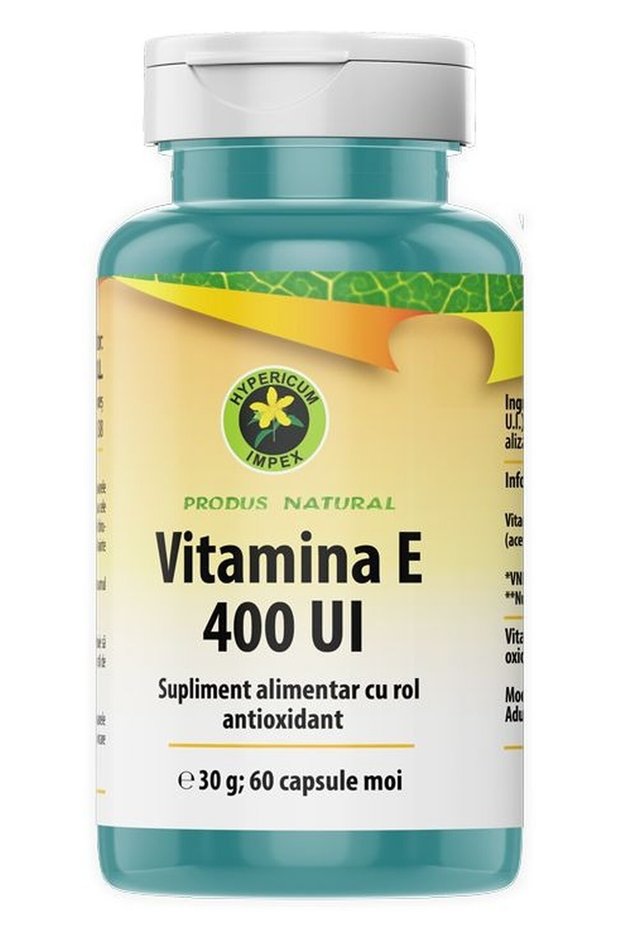 Vitamina E 400 UI Hypericum, supliment alimentar cu vitamina E din ulei de soia, 60 capsule moi
