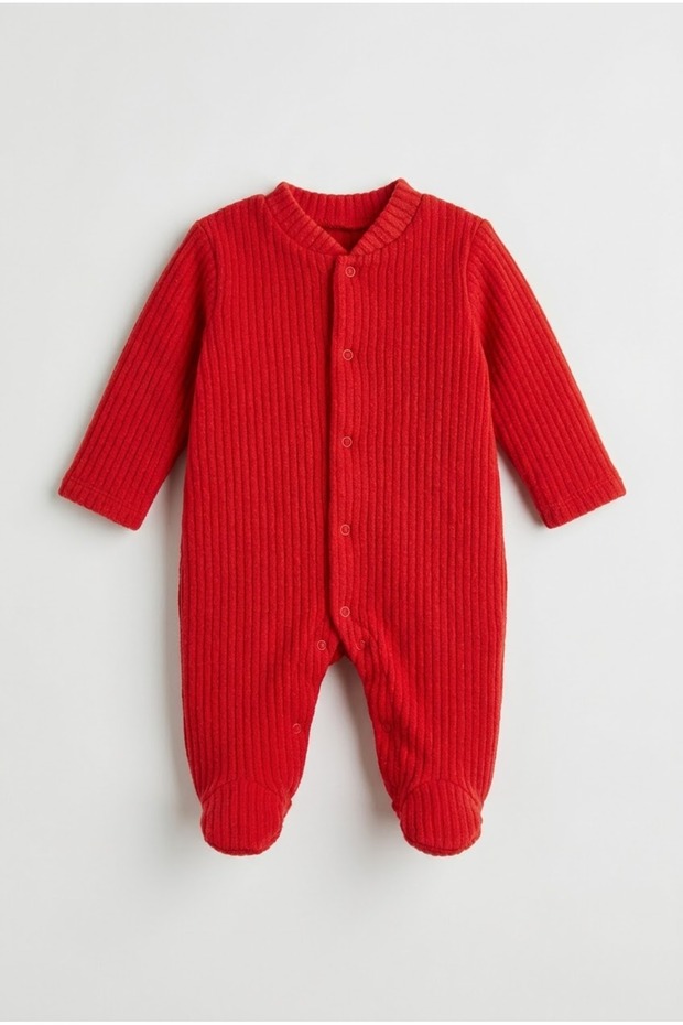 Red Baby Romper with Booties, Unisex