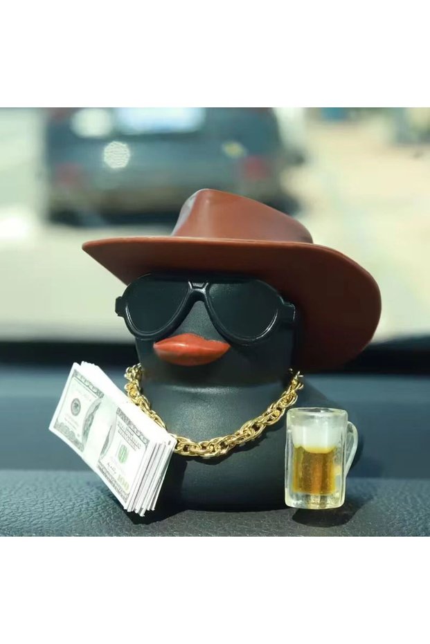 Black Rich Duck Fortunate Rich Duck for Jeep Car Dashboard Decoration Lucky Cute Duck with Dollar Be