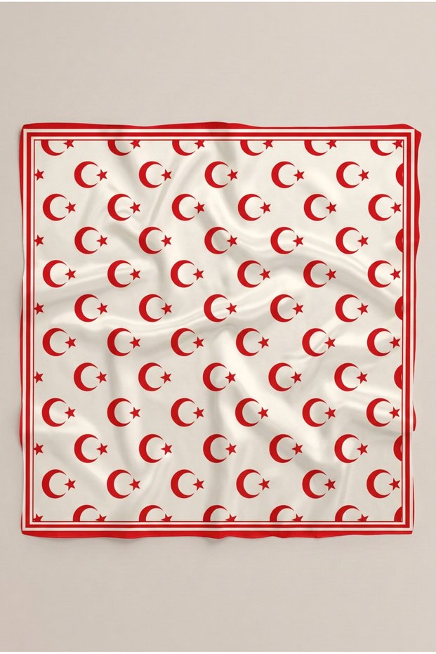 White Red Moon Star Patterned Turkish Flag Themed October 29Th Scarf 50X50 cm Tr004