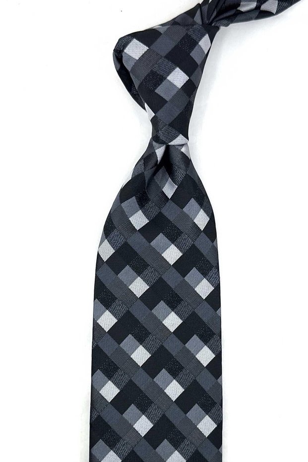 Smoked Plaid Pattern Classic Tie with Handkerchief Kk14097