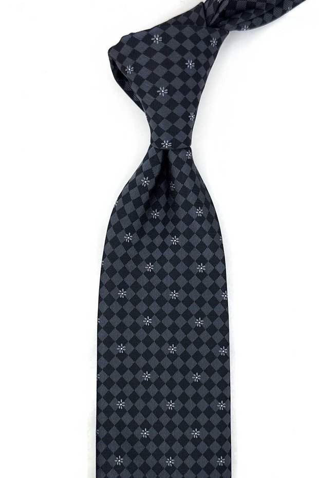 Smoked Black Square Pattern Classic Tie with Handkerchief Kk14081