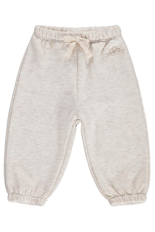 Floral Embroidered Basic 6-18 Months Sweatpants - Beige