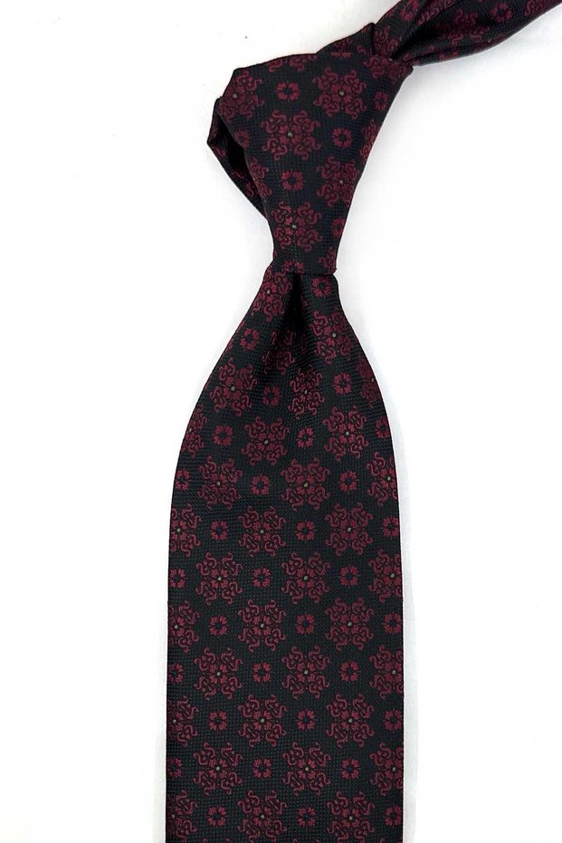 Black Motif Pattern Classic Tie with Handkerchief Kk14107
