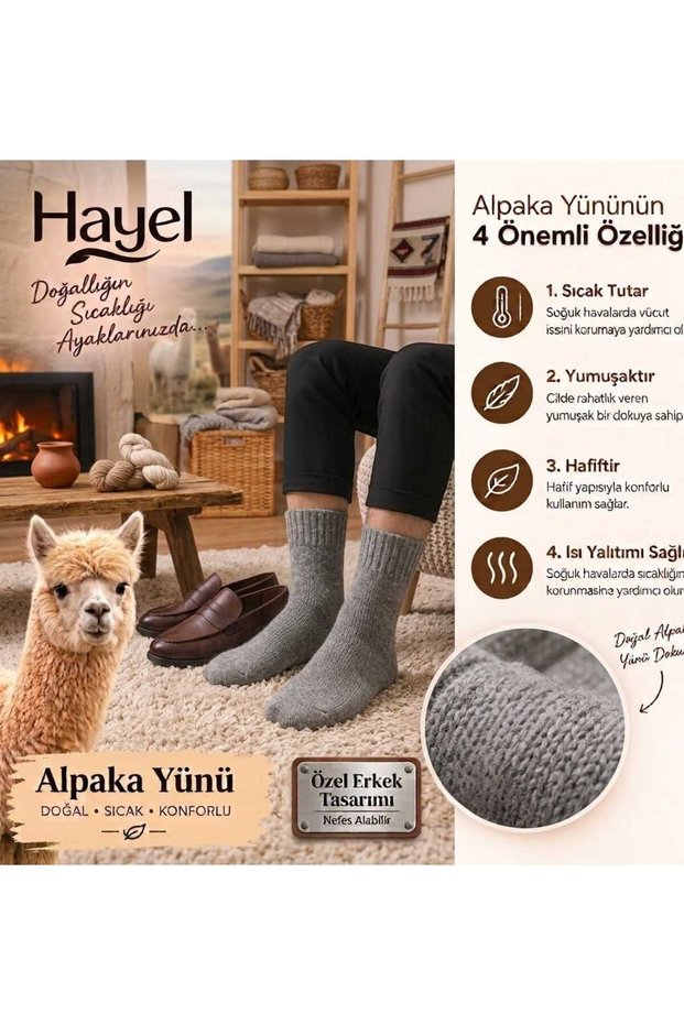 1 Pair Gray Men's Alpaca Terry Wool Socks Winter Thick Warm-Keeping Soft Comfortable Daily Thermal Socks